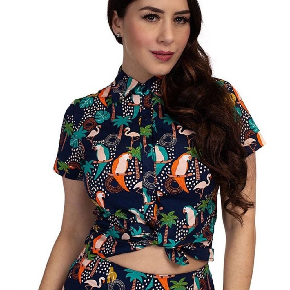 Retrolicious Tropical Birds Button Down Shirt
